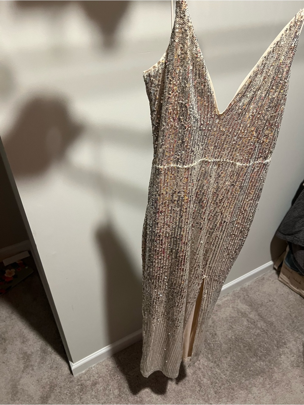 Fashion Nova Champagne Sequin Strapless Evening Gown